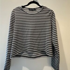 Anthropologie - Long Sleeve Top - Gray & White Stripes - Size: Large